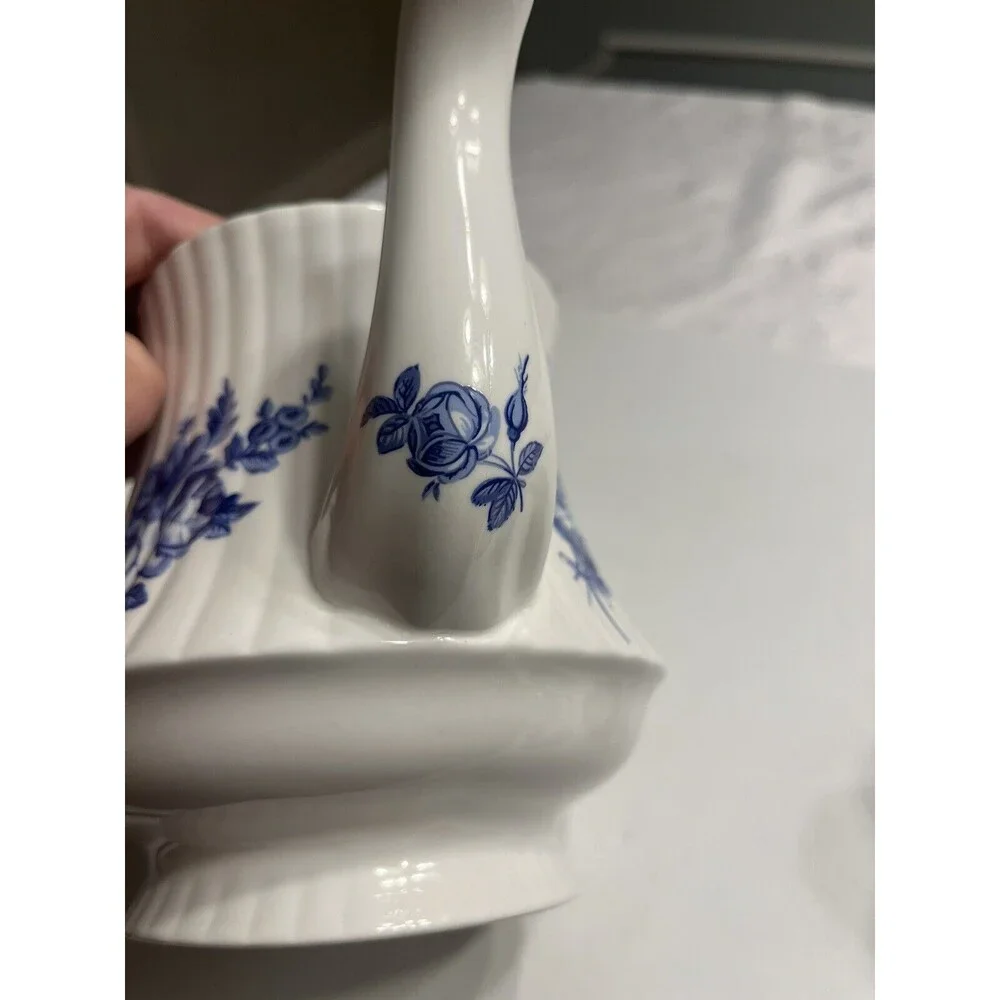 Vtg Royal Windsor Blue Roses Coffee Tea Pot Sugar & Creamer Set England
